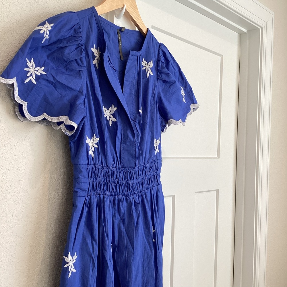 Anthropologie Somerset Embroidered Maxi Dress Short-Sleeve New XXS Blue White - Picture 5 of 16